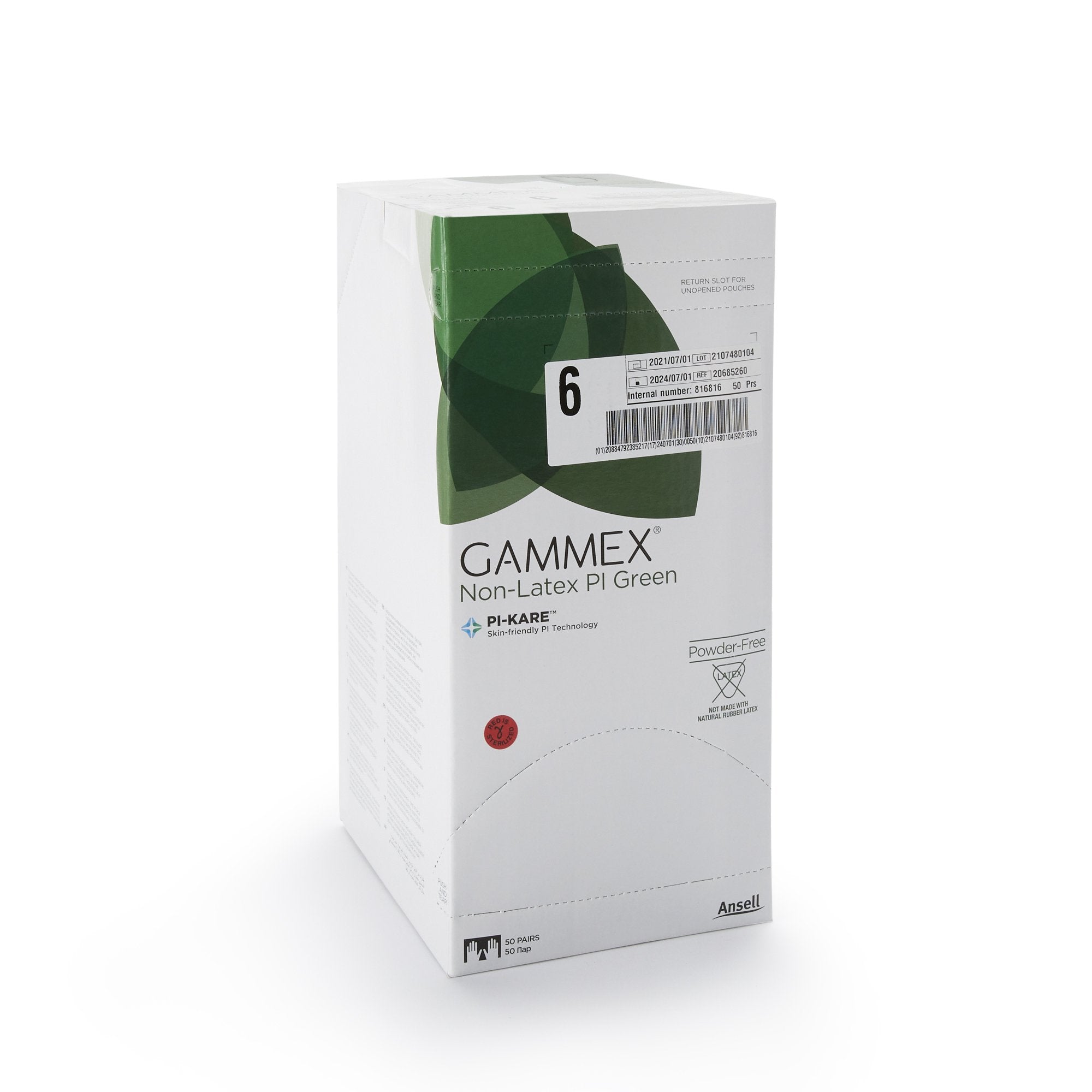 Gammex® Non-Latex PI Green Polyisoprene Surgical Glove, Size 6, Light Green 20685260