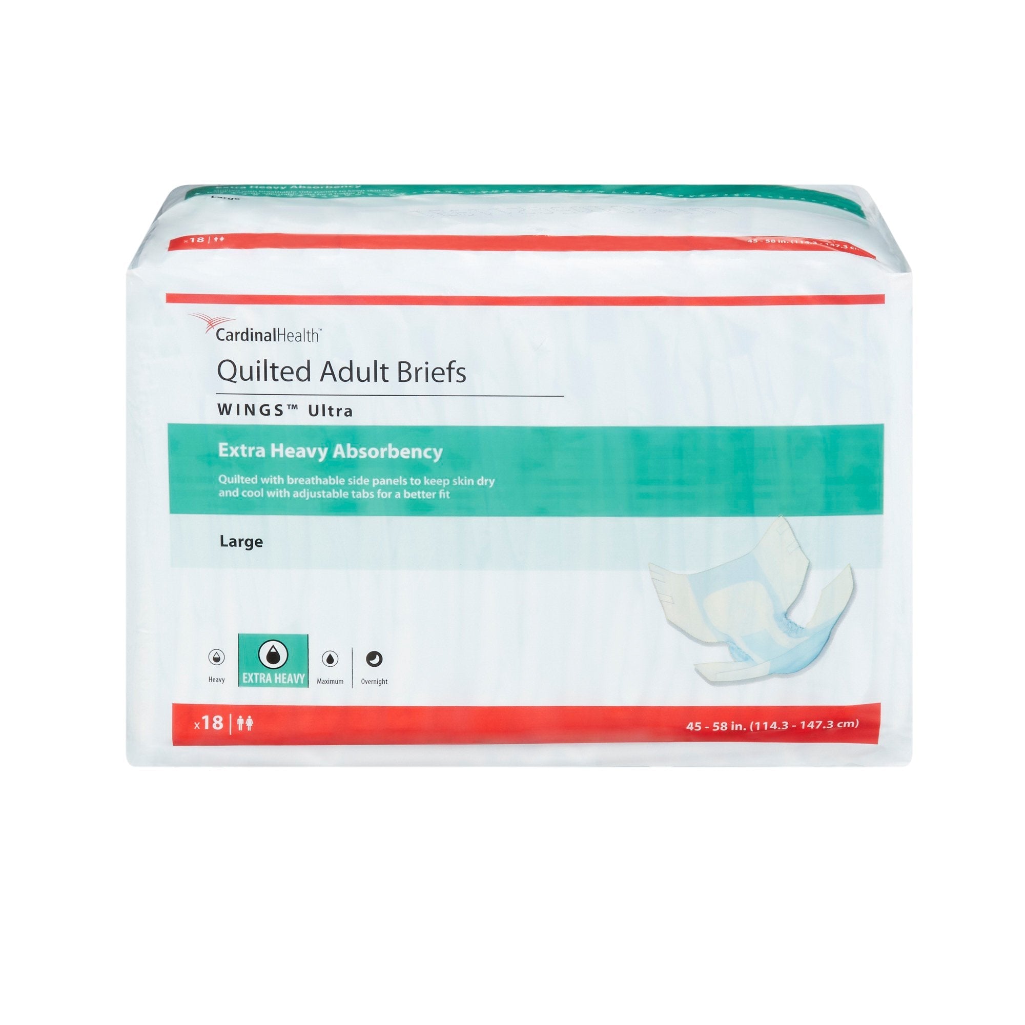 Wings™ Ultra Quilted Extra Heavy Absorbency Incontinence Brief, Large 77074