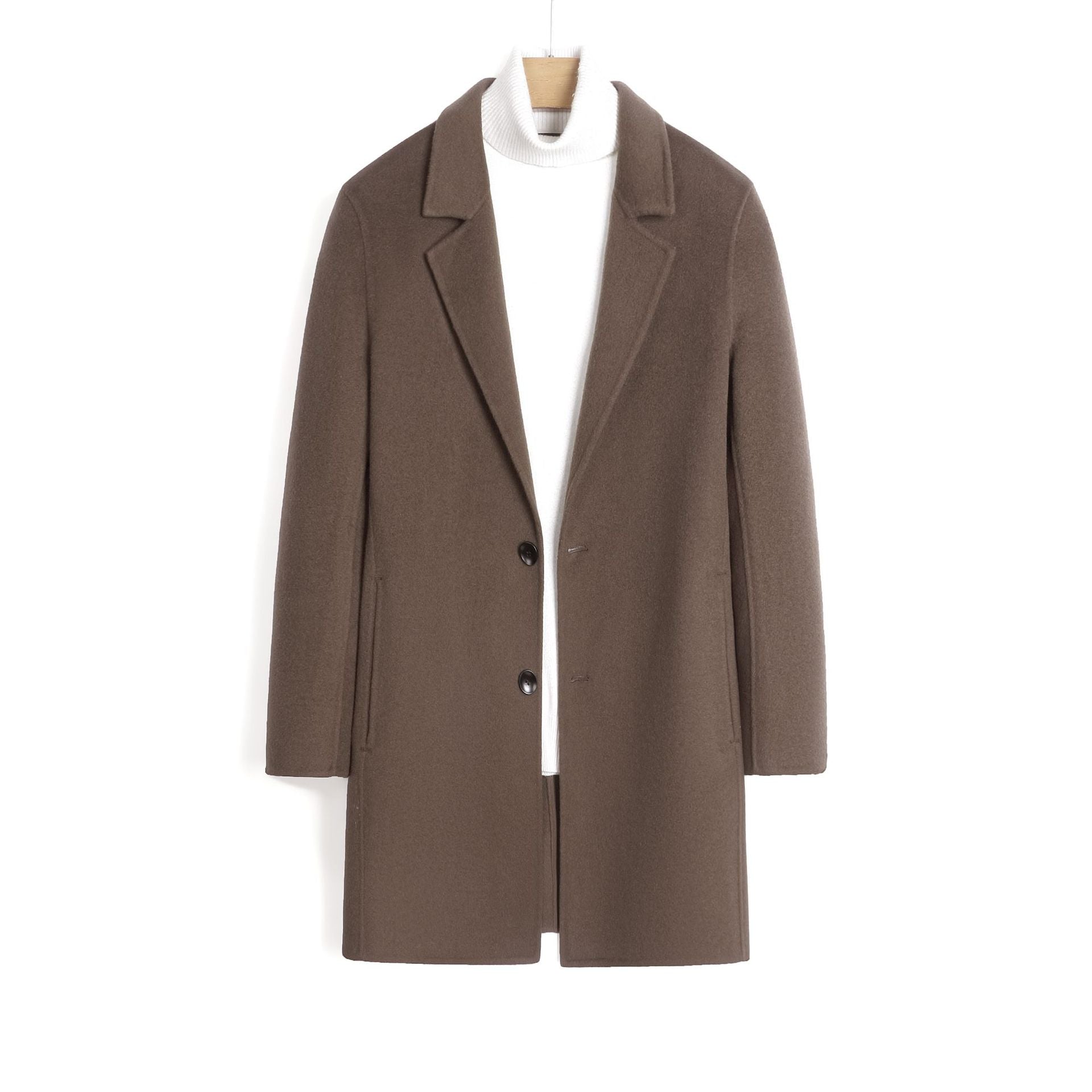 Male Solid Color Worsted Wool Mid-length Slim-fit Coat