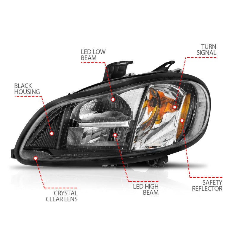ANZO 2002-2014 Freightliner M2 LED Crystal Headlights Black Housing w/ Clear Lens (Pair) 131030