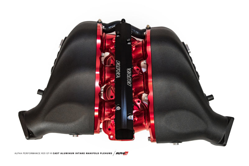 AMS Performance 2009+ Nissan GT-R Alpha Carbon Fiber/Billet Intake Manifold w/Std Fuel Rail - Red ALP.07.08.0101-18