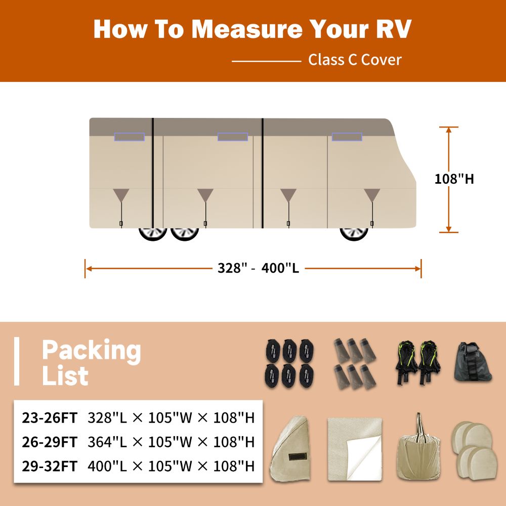 Umbrauto RV Cover Class C Upgraded 7 Layers Anti-UV Top Panel Motorhome Cover,Khaki