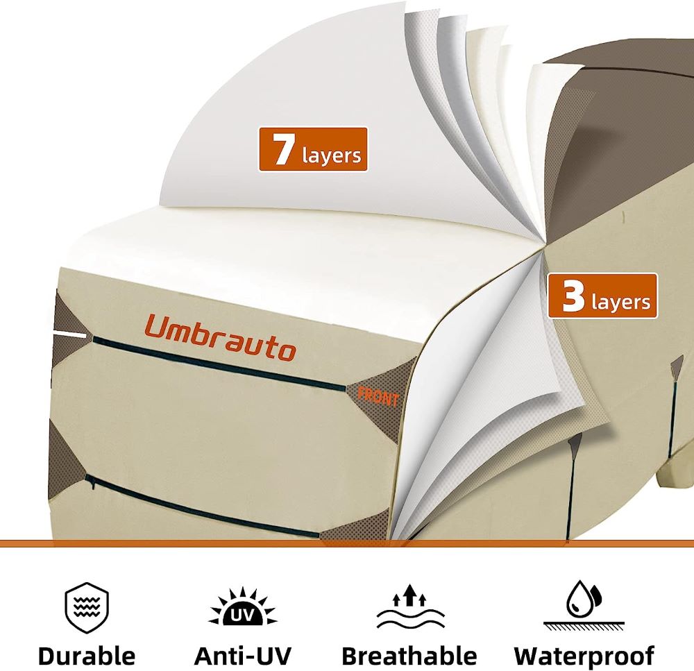 Umbrauto RV Cover Class C Upgraded 7 Layers Anti-UV Top Panel Motorhome Cover,Khaki
