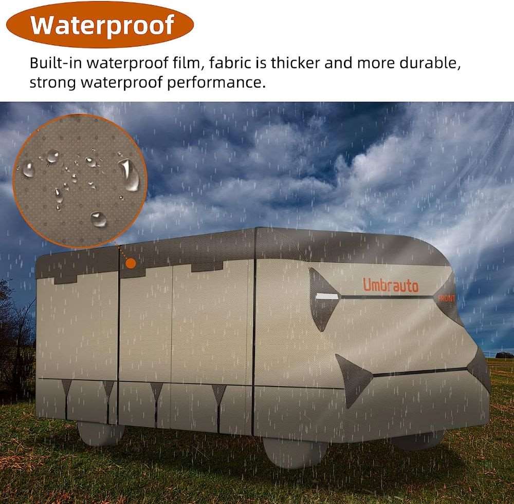 Umbrauto RV Cover Class C Upgraded 7 Layers Anti-UV Top Panel Motorhome Cover,Khaki