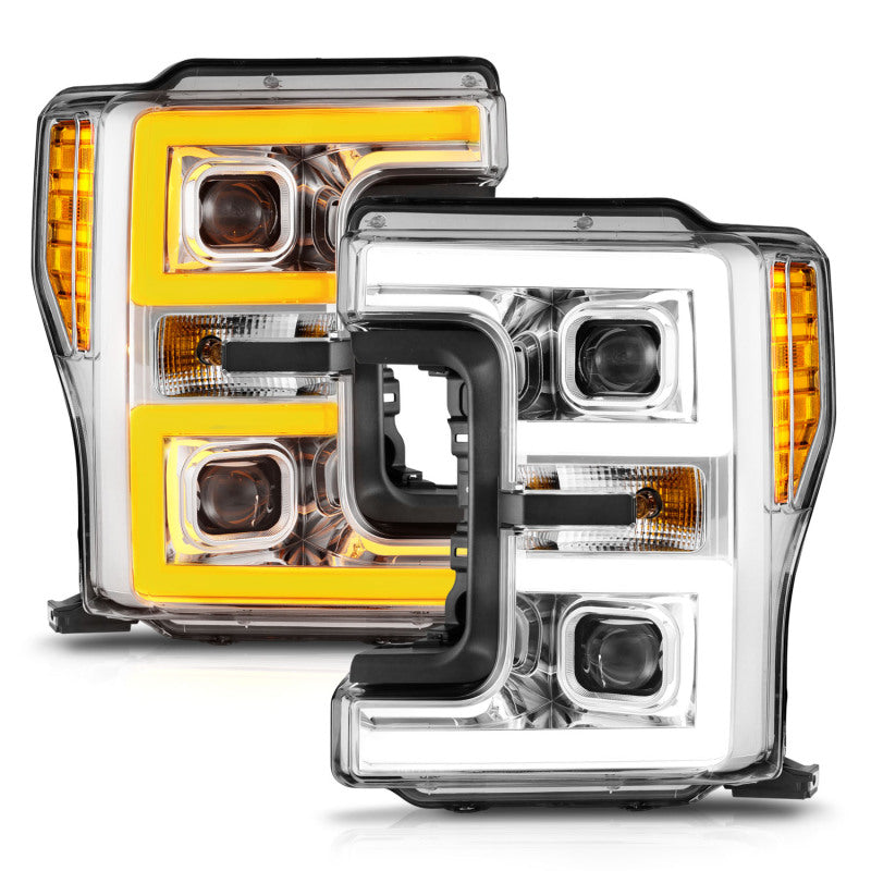 ANZO 17-19 Ford F-250/350/450 SD (w/o Factory LED HL) LED Proj Headlights w/Light Bar Switchback Chr 111578