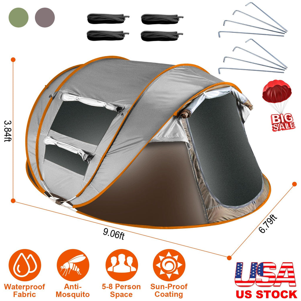 3-4 Person Pop Up Tent Automatic Setup Camping Tent Waterproof Instant Setup Tent with 2 Mosquito Net Windows Carrying Bag for Hiking Climbing Adventu