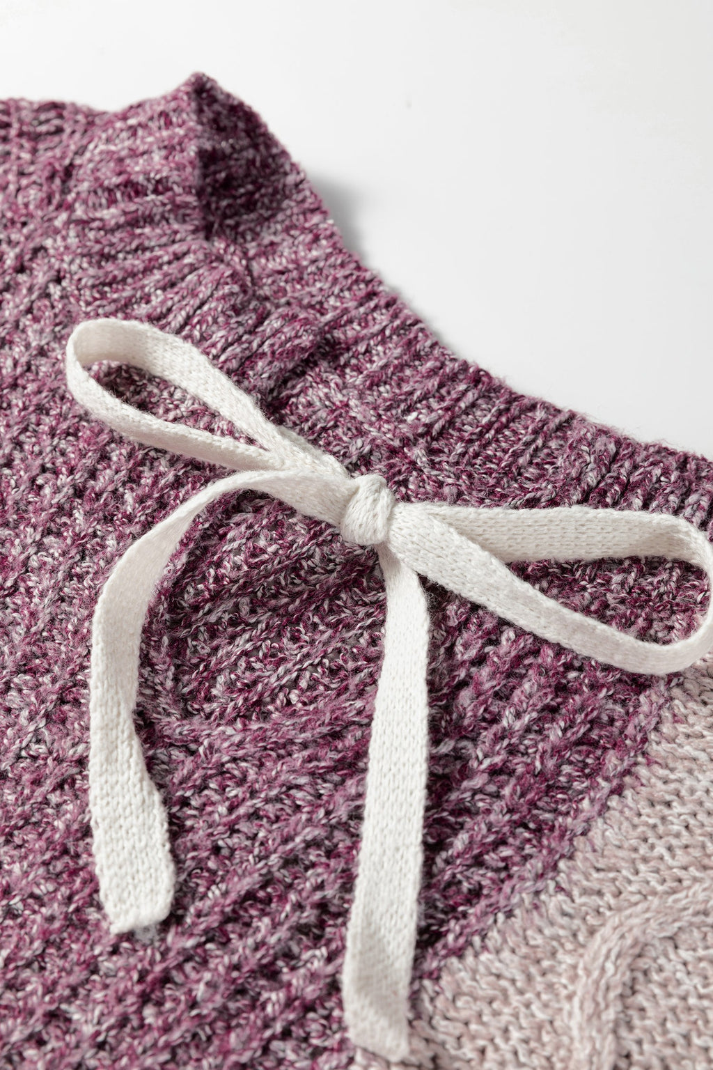 Purple Color Block Patchwork Knotted Back Loose Fit Sweater