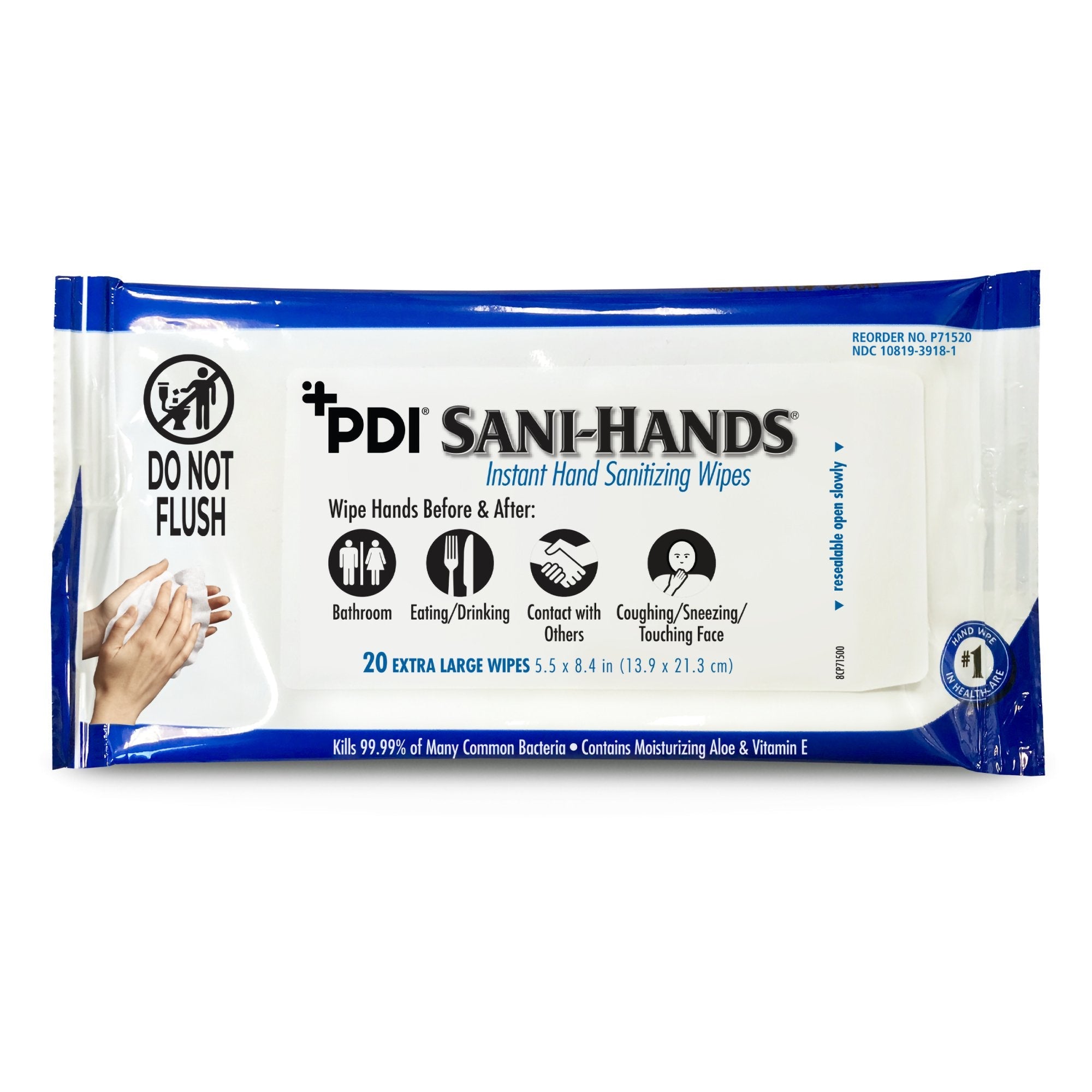 Sani-Hands Hand Sanitizing Wipes, Alcohol, Scented, 5.5 x 8.4 Inch Soft Pack P71520