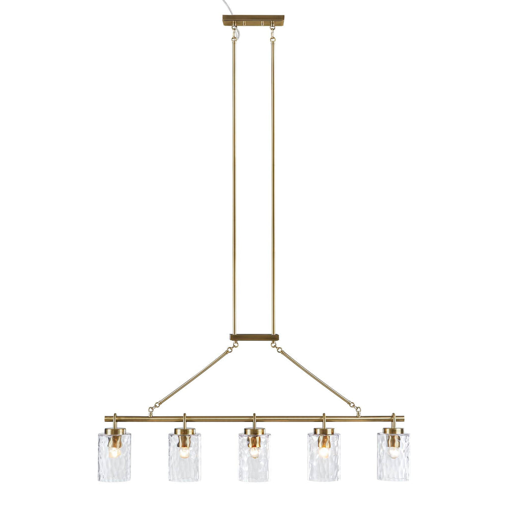 5-Light Linear Chandelier – Textured Glass Shades & Antique Brass | Dining Room & Kitchen Island