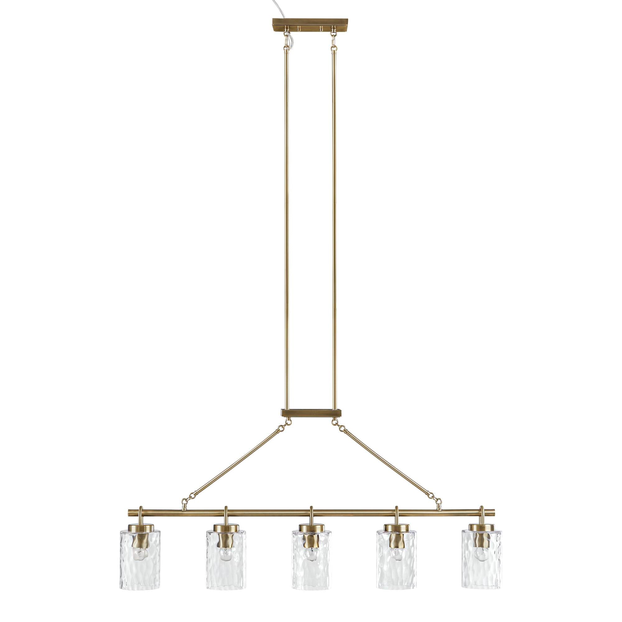 5-Light Linear Chandelier – Textured Glass Shades & Antique Brass | Dining Room & Kitchen Island