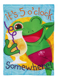 5 o Clock Frog 2 Sided Garden Flag