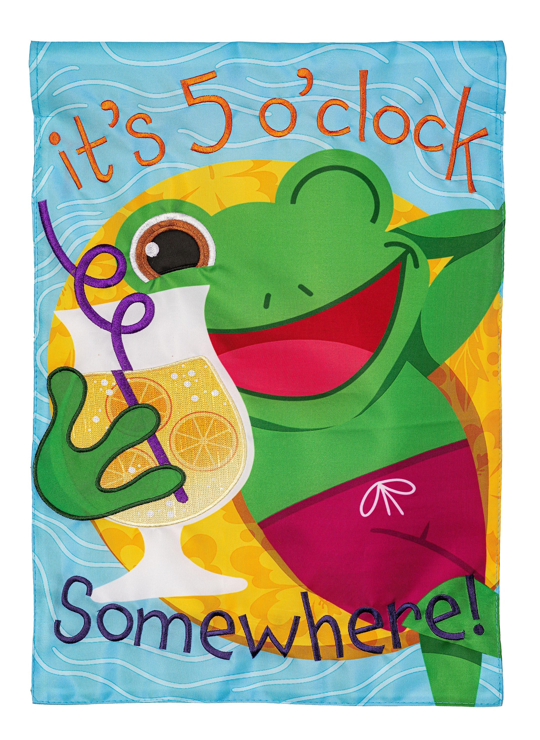 5 o Clock Frog 2 Sided Garden Flag