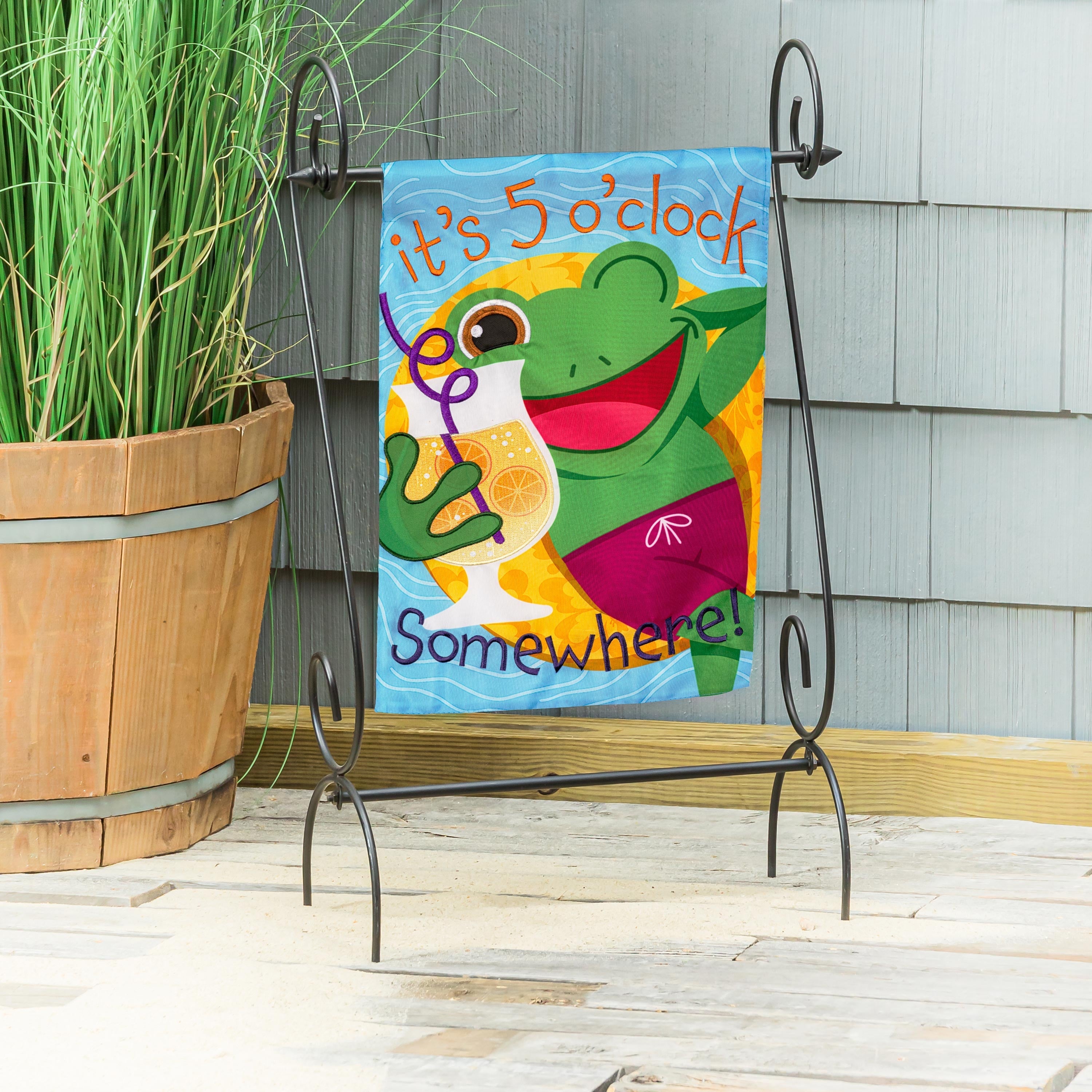5 o Clock Frog 2 Sided Garden Flag