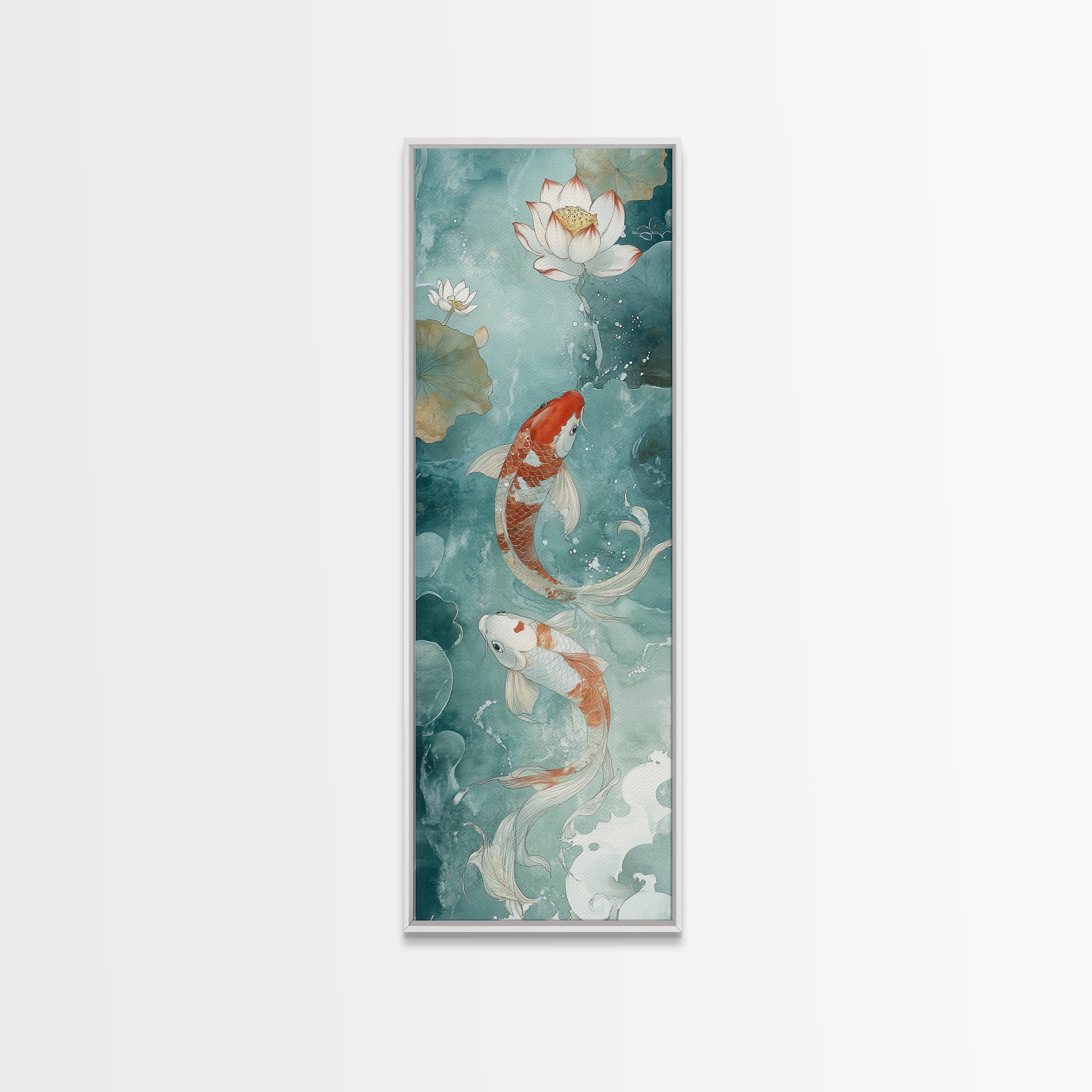 Wabi Sabi Koi Fish Framed Canvas Print, Koi Fish Painting, Elegant Art, Tall Art, Narrow Art, Accent Piece, Japanese Style Art