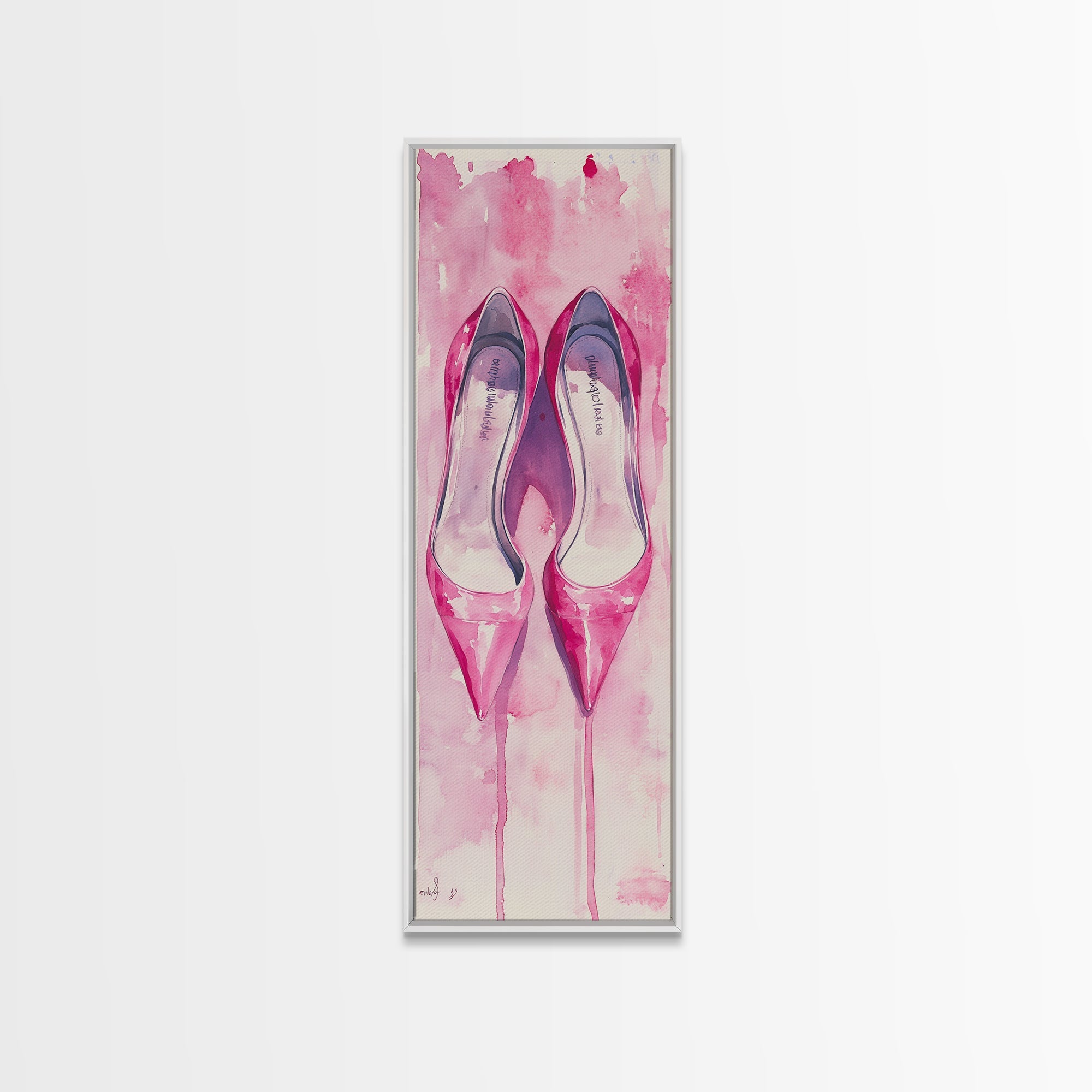Pink Stilettos Painting Framed Canvas Print Fashion Wall Art Feminine Decor Living Room Artwork Vertical Wall Accent Gift Idea Art