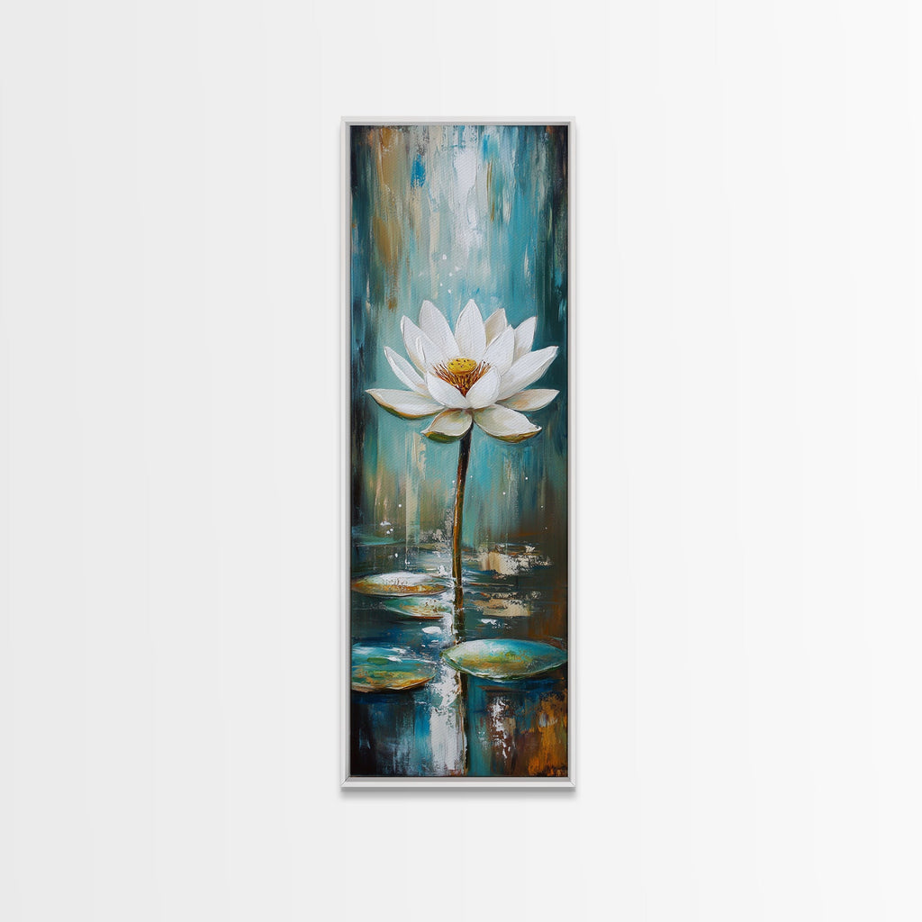 White Lotus, zen wall art, botanical prints, yoga art, teal wall art, sacred geometry wall art, framed canvas print, minimalist art