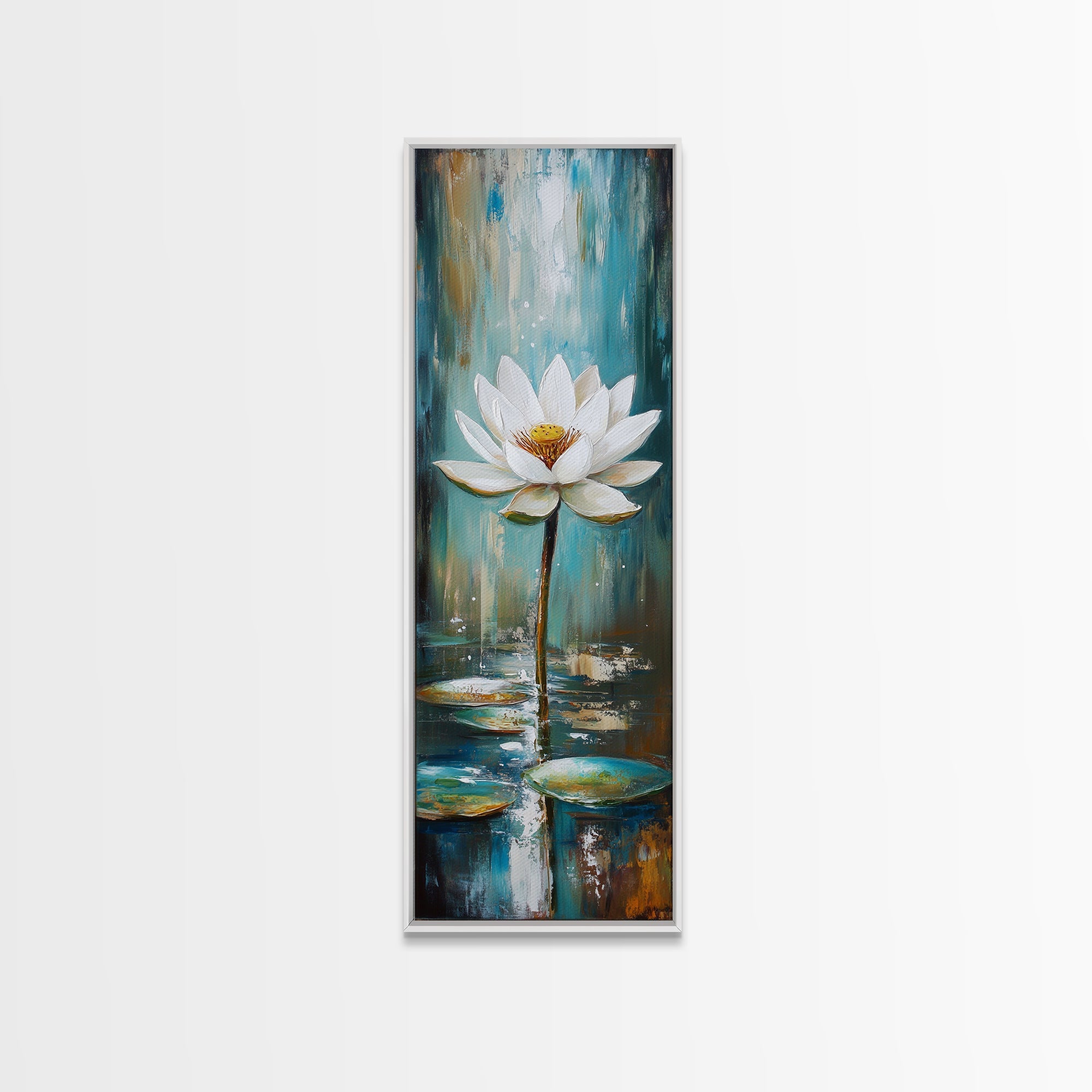 White Lotus, zen wall art, botanical prints, yoga art, teal wall art, sacred geometry wall art, framed canvas print, minimalist art