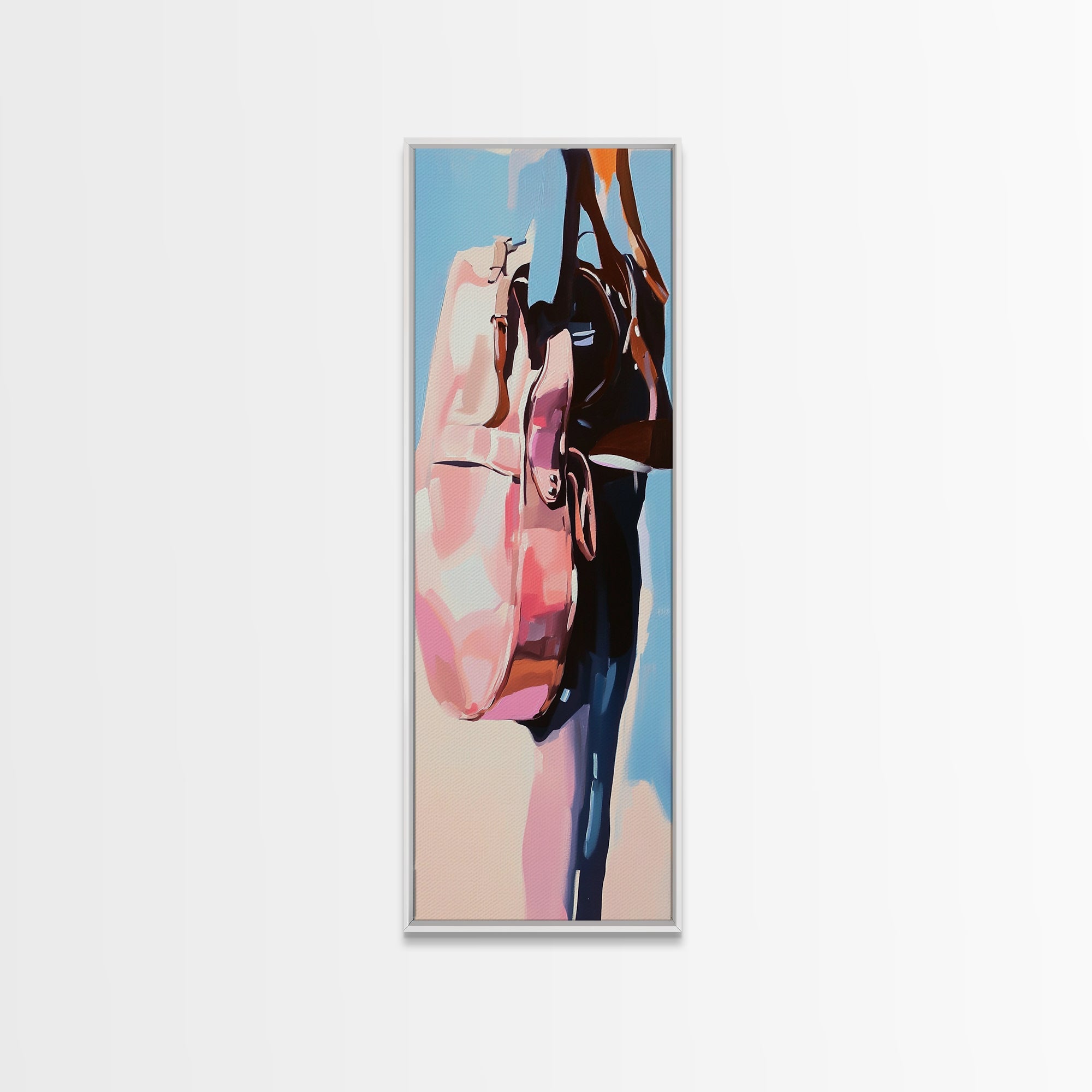 Travel in Style, Chic Handbag Painting, Modern Fashion Decor, Soft Pastel Aesthetic, Minimalist Wall Art, Elegant Home, Canvas Print