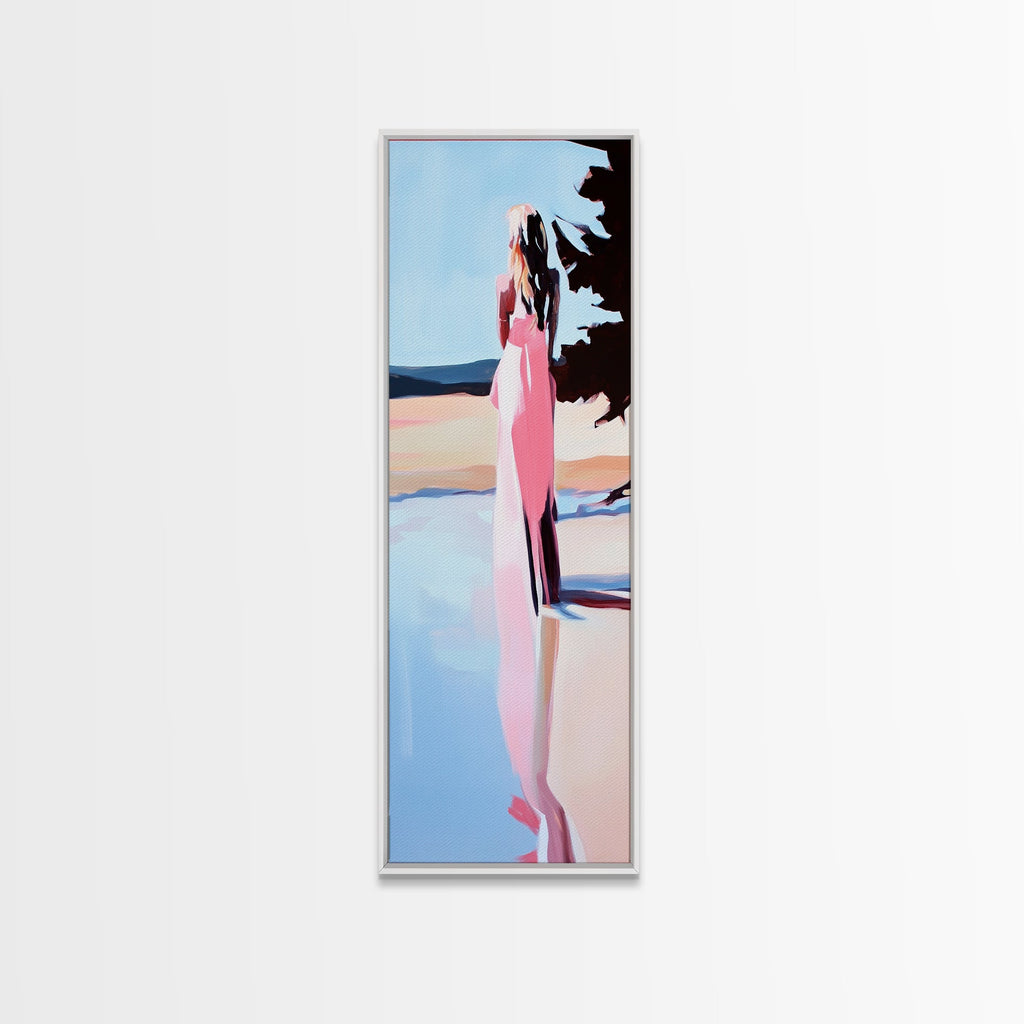 Tranquil Woman, Nature Reflection, Soft Pastels, Serene Landscape, Framed Canvas Print, Minimalist Art, Peaceful Home Decor
