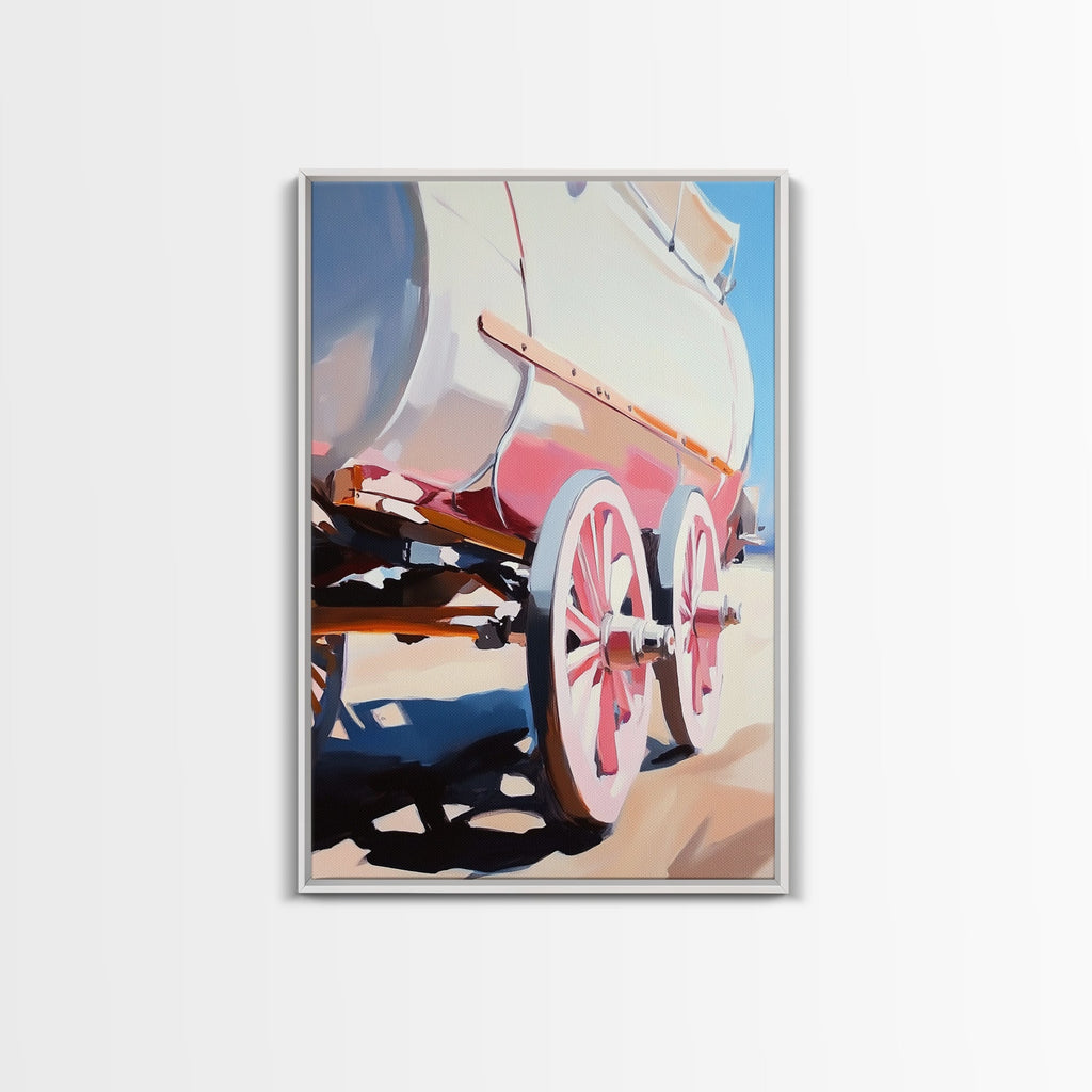 Wagon, Vintage Country, Rustic, Old West, Americana, Farmhouse, Minimalist, Warm Tones, Travel, Aesthetic, Framed Canvas Print