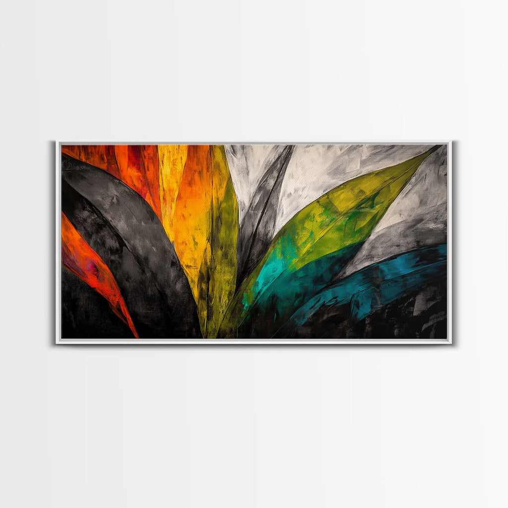 Abstract Leaves, Tropical, Colors, Framed Canvas Print, Boho Wall Art, Botanical Home Decor, Vibrant Living Room Art, Nature Inspired