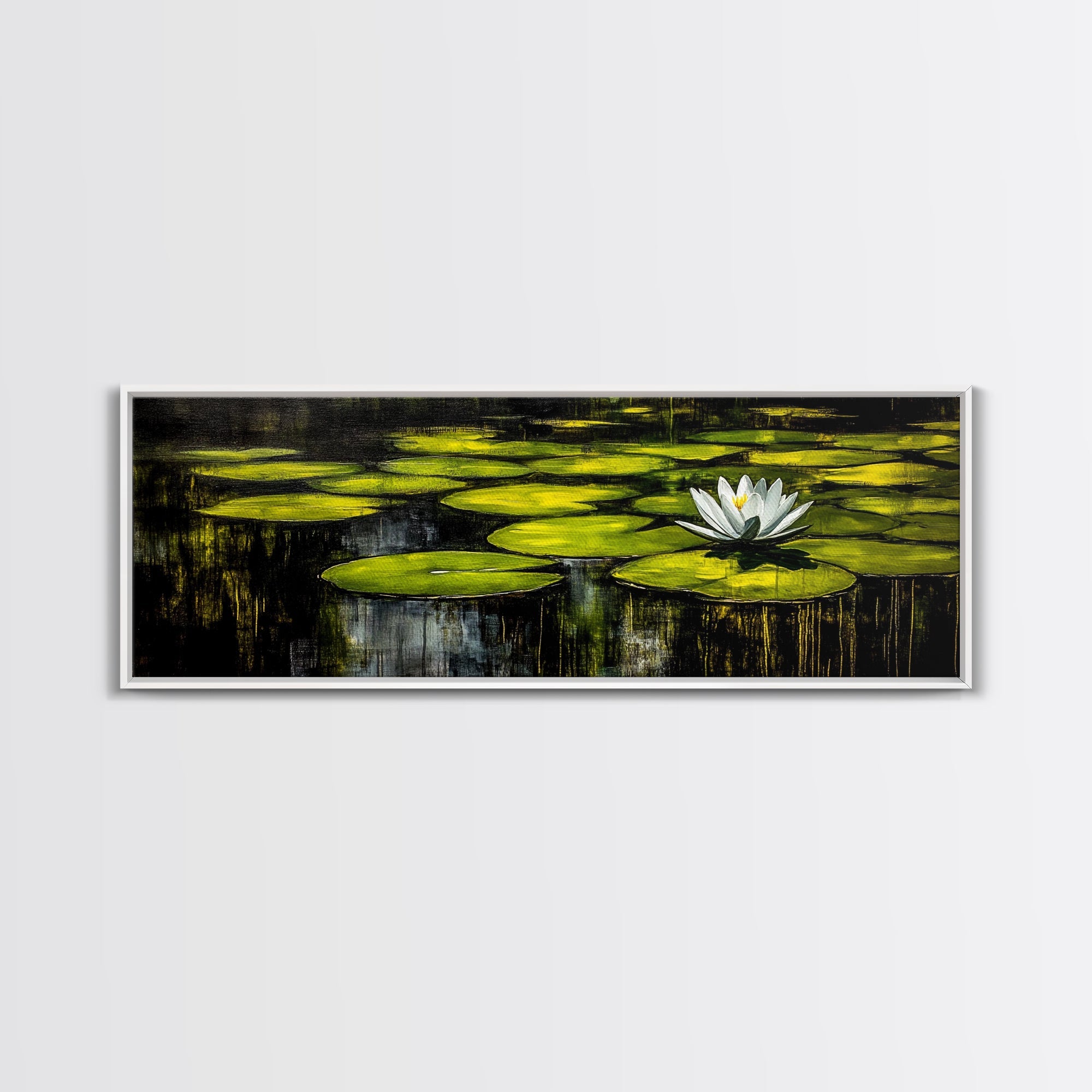 Water Lily Pond, Tranquil Nature Art, Green Botanical Art, Zen Wall Art, Framed Canvas Print, Office Decor, Relaxing Home Art, Spa Wall Art