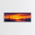 Sunset Cactus Art, southwest wall art, desert landscape painting, extra wide art, panoramic painting, framed canvas print, rustic decor, horizontal wall art