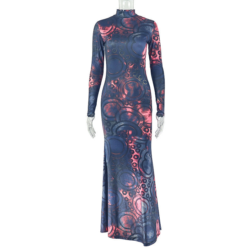 Stand Collar Long Sleeve Waist-trendy Dress
