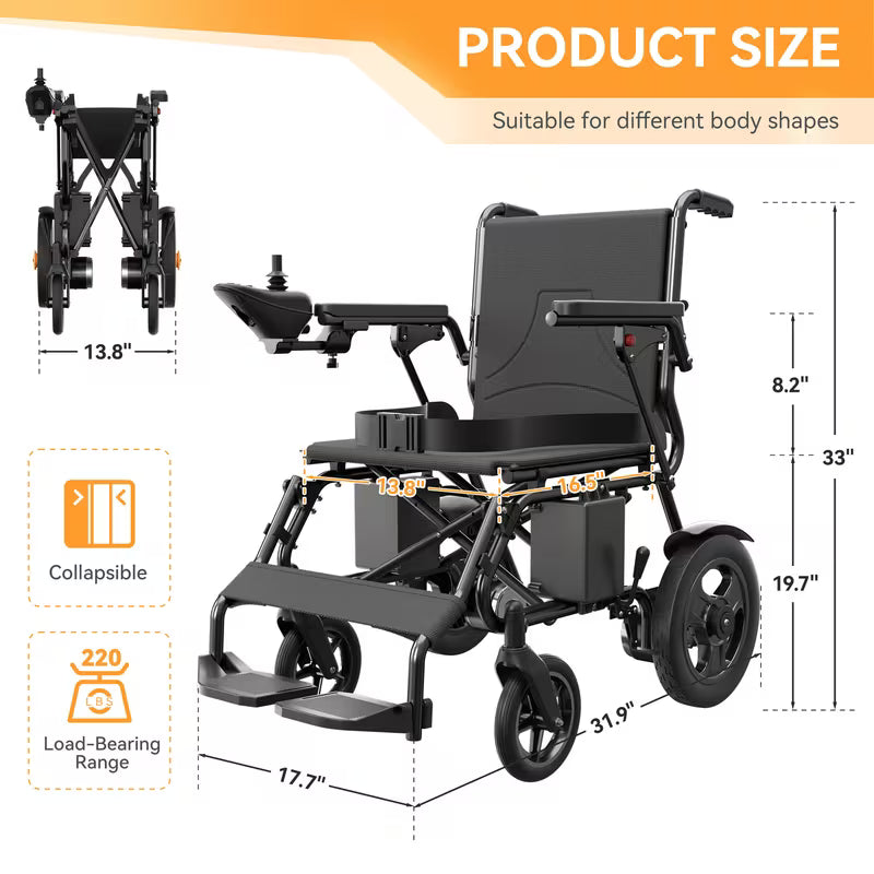 500W Foldable Electric Wheelchair – Thick One-Piece Back Cushion