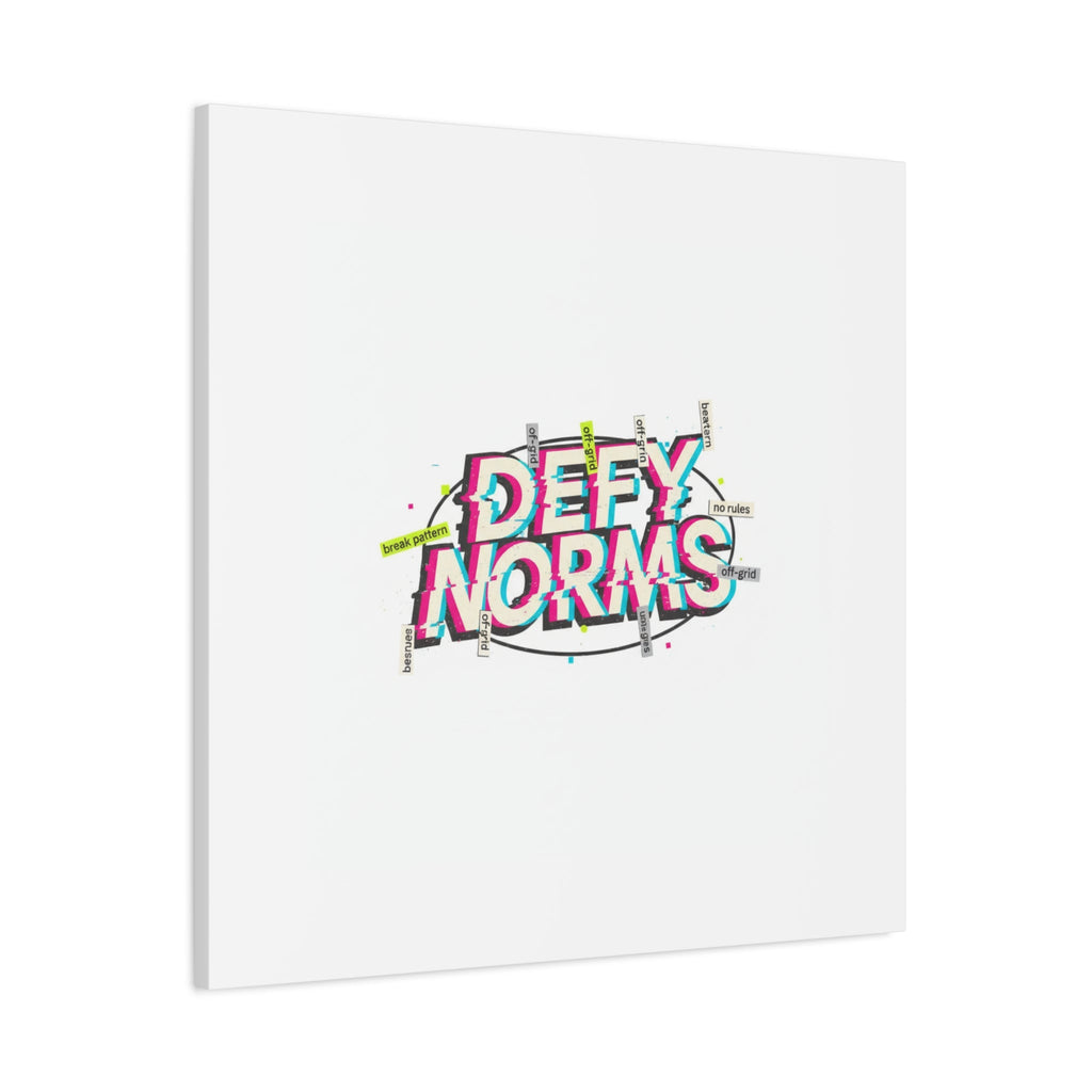 Defy Norms Canvas, Anti-Aesthetic Glitch Typography, Brutalist Poster Style
