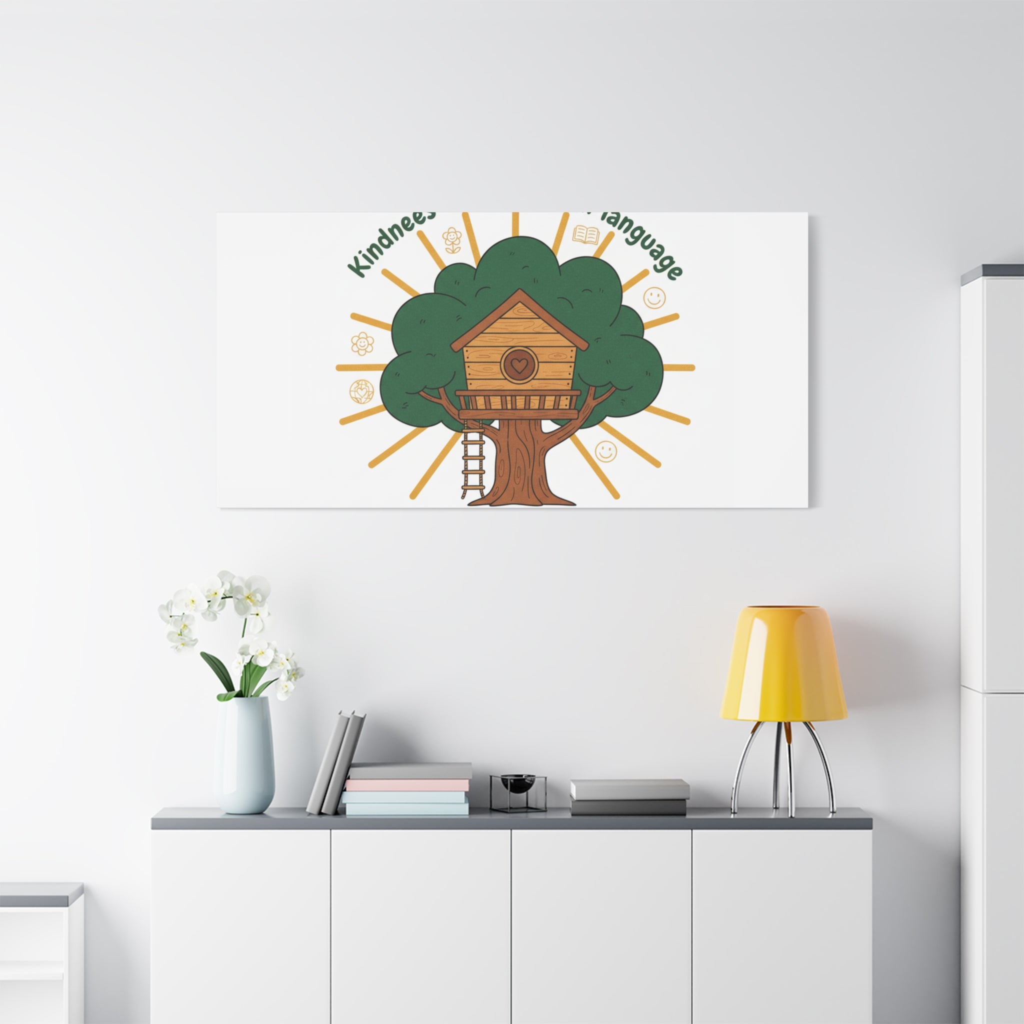 Kindness Is a Universal Language Canvas | Eco Humor, Treehouse Art