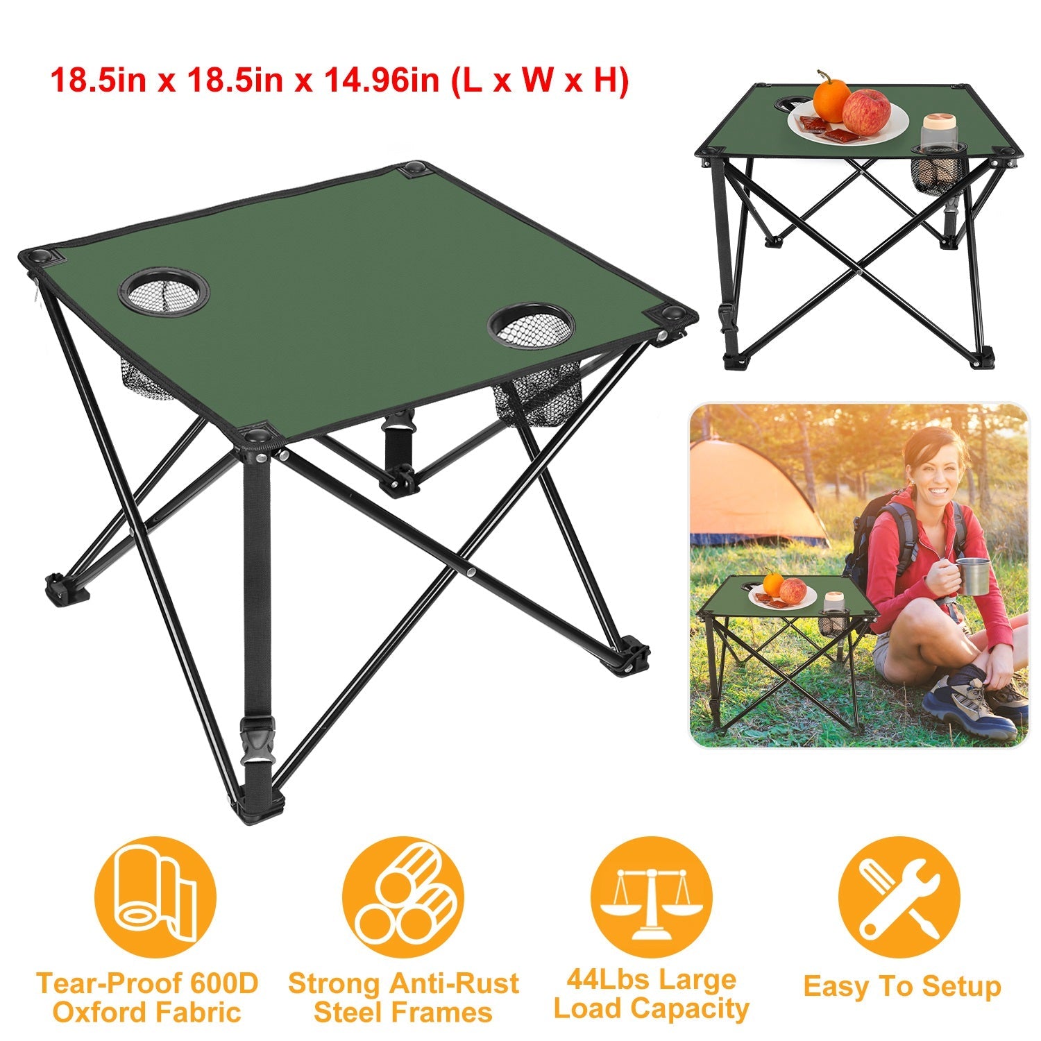 2Pcs Foldable Camping Table Portable Picnic Table Lightweight Travel Desk with 2 Cup Holders/Table Carrying Bag