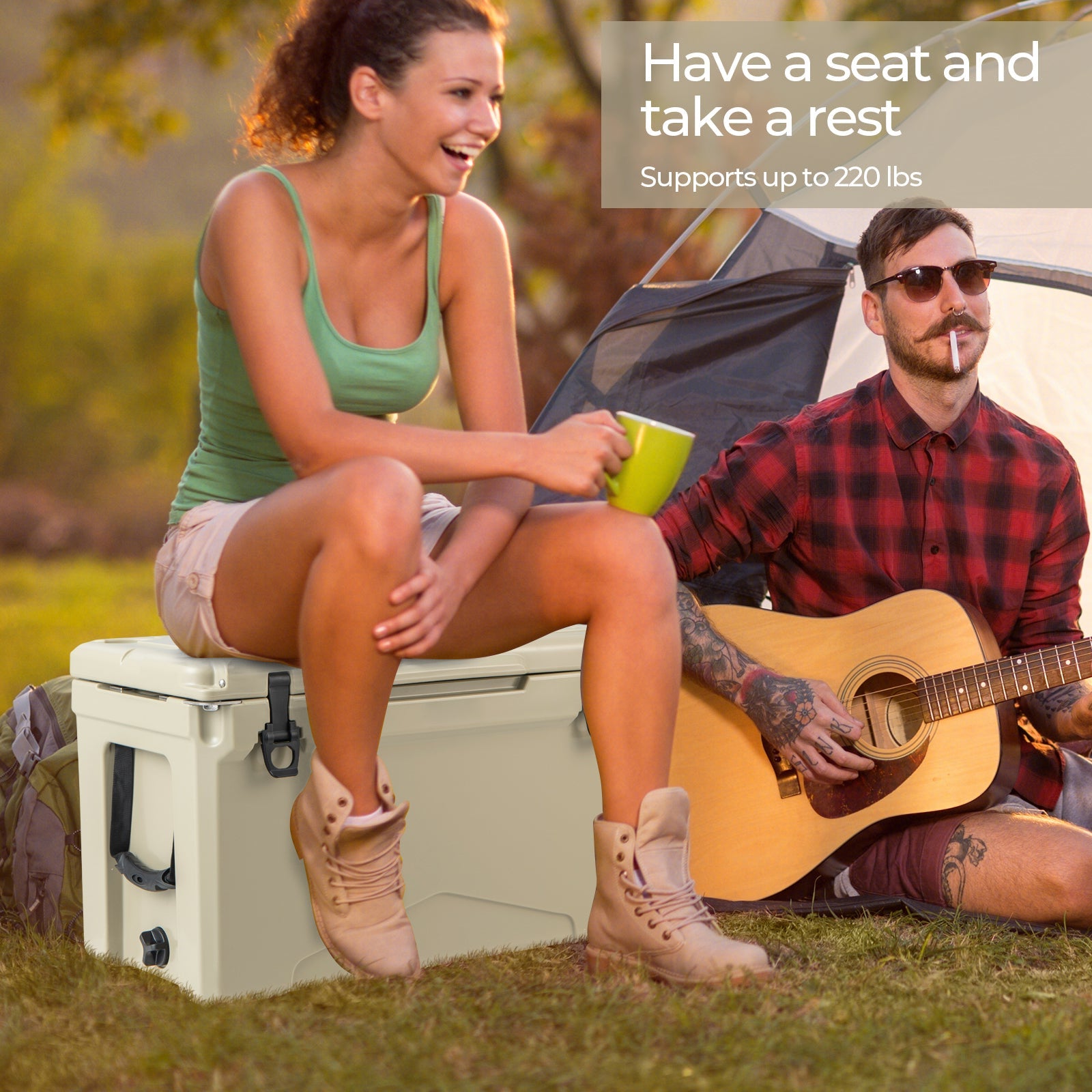 50 QT Rotomolded Cooler Insulated Portable Ice Chest with Integrated Cup Holders
