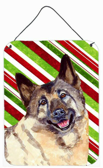 Norwegian Elkhound Candy Cane Holiday Christmas Wall or Door Hanging Prints Aluminum Metal Sign Kitchen Wall Bar Bathroom Plaque Home Decor Front Door Plaque, 12x16, Multicolor
