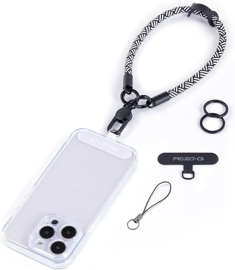 project-cb Phone Wrist Strap 1,Tether Tab 2,Phone Wristlet,Lanyard Wrist Strap,Key Holder,KeyChain,KeyRing×2(White-Black)