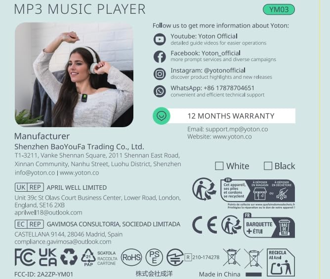 YOTON MP3 Player with Bluetooth 5.2, 64GB, HiFi-Music, with Sports Clip and Independent Volume Button, FM Radio, Earphones Included