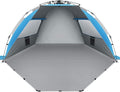 Oileus X-Large 4 Person Beach Tent Sun Shelter - Portable Sun Shade Instant Tent for Beach with Carrying Bag, Stakes, 6 Sand Pockets, Anti UV for Fishing Hiking Camping, Waterproof Windproof, Blue