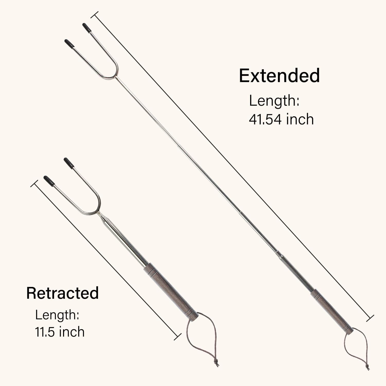 Marshmallow Roasting Sticks for Fire Pit with Wooden Handle, 41 Inches Long, Telescoping SUS304 Stainless Steel Marshmallow Skewers, Extendable Hog Dog Campfire Roasting Sticks, Camping Accessories