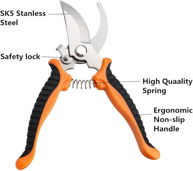 szhdxsy Garden Pruning Shears, 7.5" Professional Gardening Scissors, SK-5 Stainless Steel Blade Tree Secateurs, Manual Pruner for Plants, Gardening, Trimming, Garden Tools