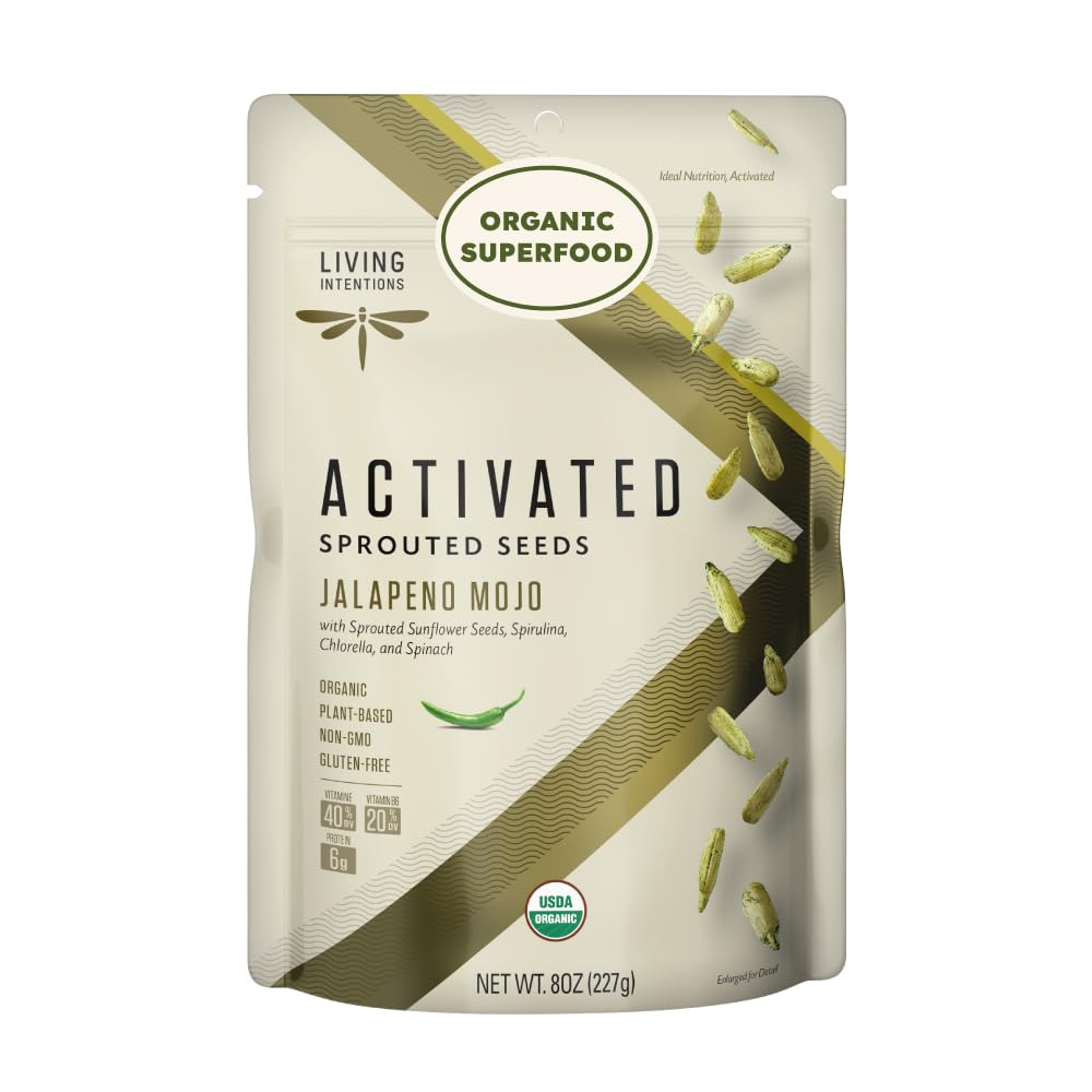 Living Intentions Organic Sprouted Sunflower and Greens Seed Mix, Jalapeño Mojo, Pack of 6, 8 Oz.