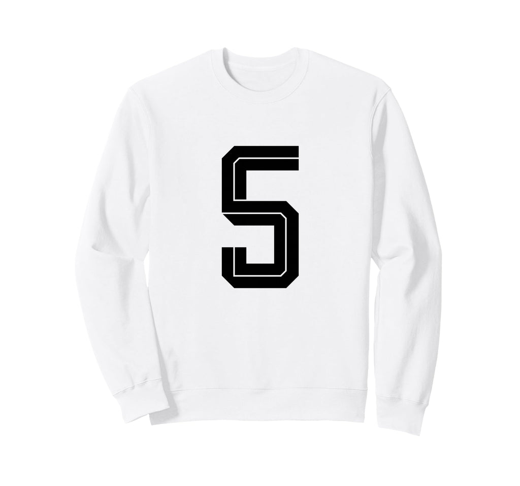 5 White Number 5 Sports Fan Soccer Sweatshirt - Novelty Apparel for Adults