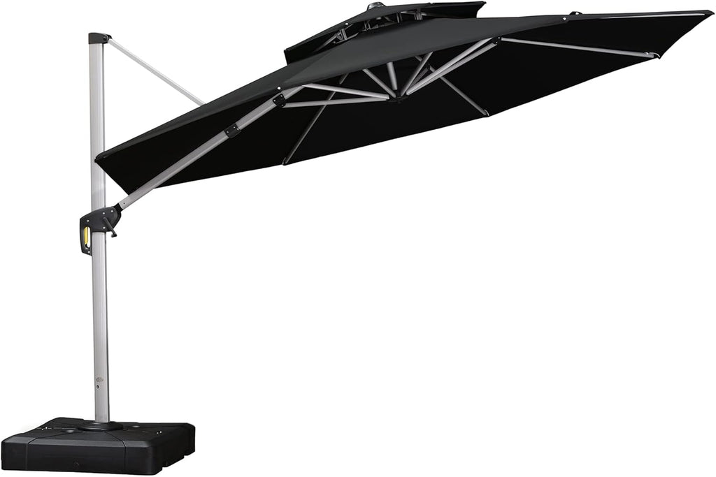 PURPLE LEAF 12 Feet Double Top Round Deluxe Patio Umbrella Offset Hanging Umbrella Outdoor Market Umbrella Garden Umbrella, Black