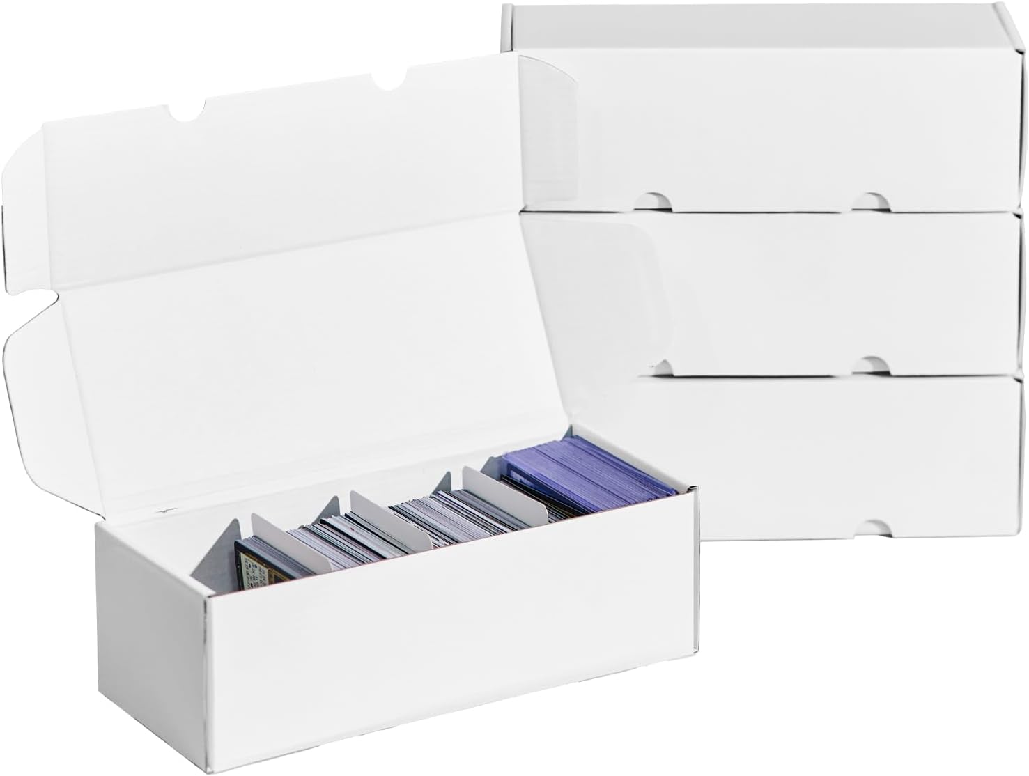 NUMINA 4 Pack 600 Card Storage Box Organizer for Trading Card Collection, Heavy Duty Sports Cardboard Box, Trading Gaming Cards Collection Box with Adjustable Dividers