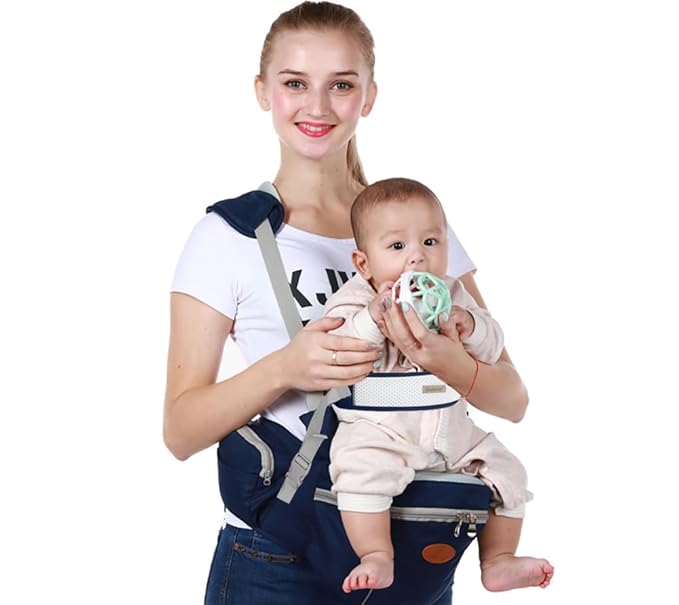 Baby Hip Seat Carrier Baby Waist Stool for Child Infant Toddler with Adjustable Strap Buckle Pocket Soft Inner Huge Storage (Dark Blue)