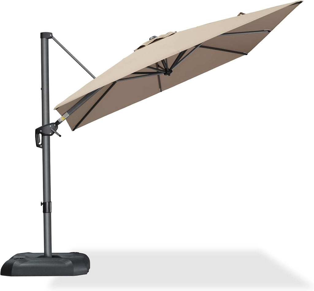 PURPLE LEAF 8 Feet Patio Umbrella Outdoor Cantilever Square Umbrella Aluminum Offset Umbrella with 360-degree Rotation for Garden Deck Pool Patio Taupe