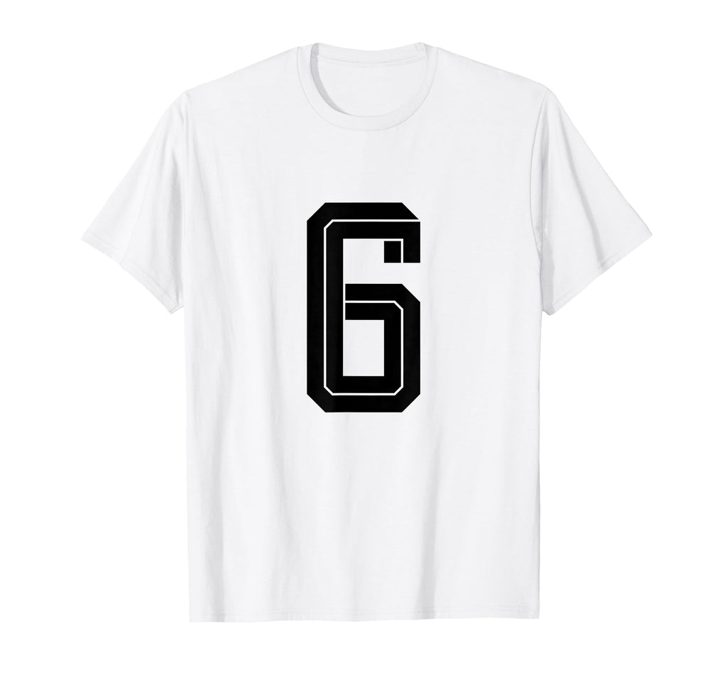 6 White Number 6 Sports Fan Soccer T-Shirt - Novelty Apparel Unisex