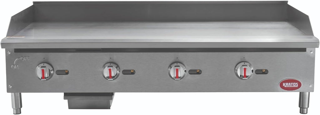 Kratos 29Y-006 48" Commercial Restaurant Gas Countertop Griddle, Manual Controls, 4 Burners, 120,000 BTU Output