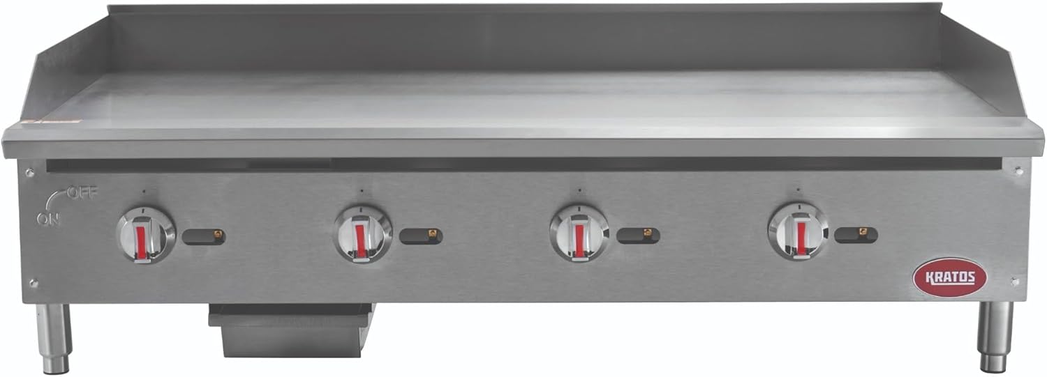 Kratos 29Y-006 48" Commercial Restaurant Gas Countertop Griddle, Manual Controls, 4 Burners, 120,000 BTU Output