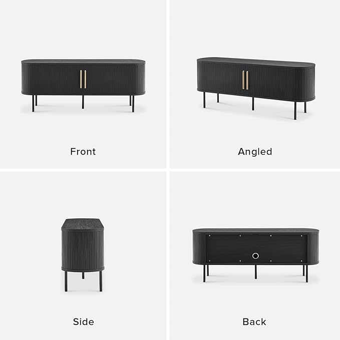 mopio Quin TV Stand, Mid Century Modern for 55/60/65 inch TV, Farmhouse TV Stand, Entertainment Center with Storage, TV and Media Console for Living Room (Black, 59" Tambour)