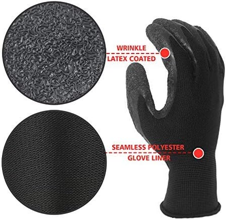 Evridwear Crinkle Latex Rubber Hand Coated Safety Work Gloves for Men Women General Multi Use Construction Warehouse Gardening Assembly Landscaping (S-Size) 120 Pairs Pack